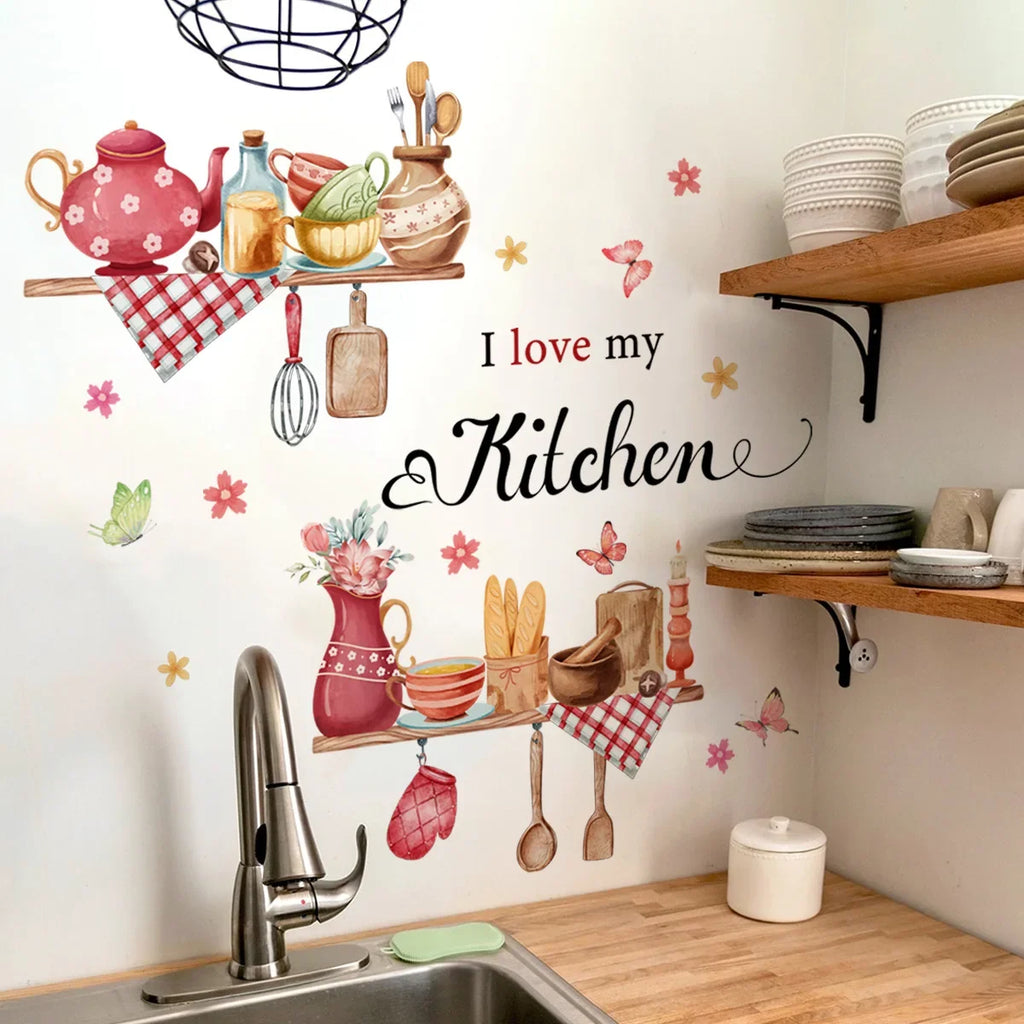 Butterfly Floral Wall Sticker | Kitchen Decor PVC Decal