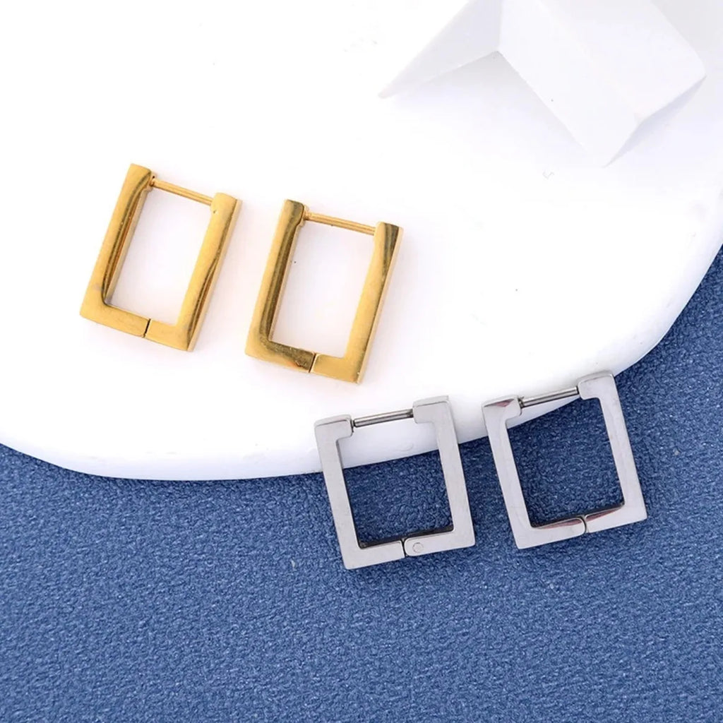 Geometric Stainless Steel Hoop Earrings | Square Triangle Punk Jewelry for Men Women