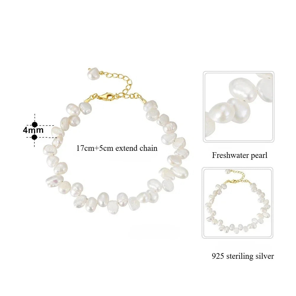 Dainashi 4-5mm Baroque Freshwater Pearl Bracelet | Adjustable 925 Sterling Silver Jewelry
