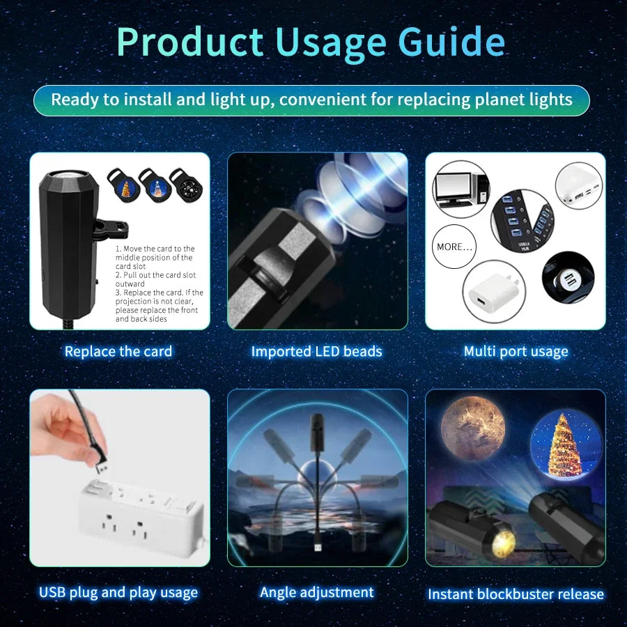 Moon Lamp Projector | USB LED Night Light for Halloween and Christmas Decor