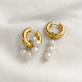 Trendy Asymmetry Pearl Drop Earrings | Stainless Steel Huggie Hoops for Women