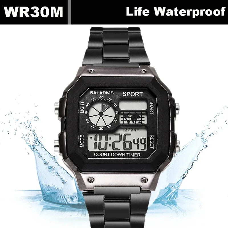 MAYZHISU Classic Men's Digital Watch | Luxury Stainless Steel Sport Watch