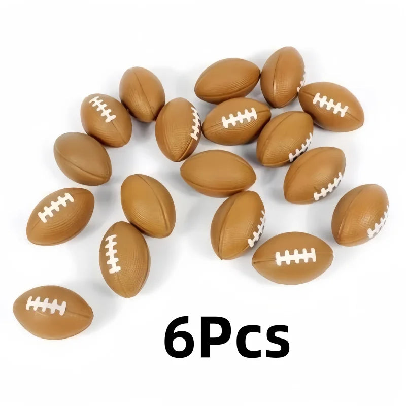 Mini PU Rugby Stress Balls | 6 Pack Squeeze Sports Toys for Anxiety Relief