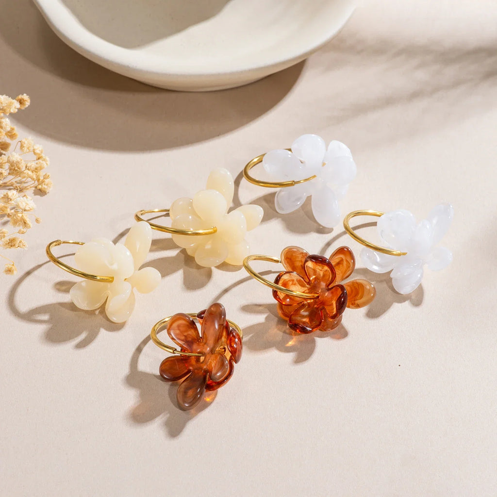 30mm Stainless Steel Drop Earrings | Resin Flower Design for Women