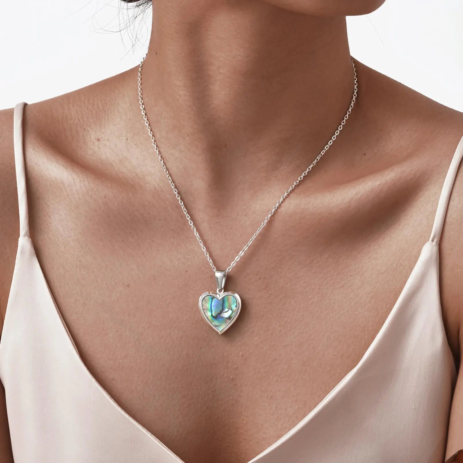 Custom Photo Heart Pendant | Abalone Shell Stainless Steel Necklace