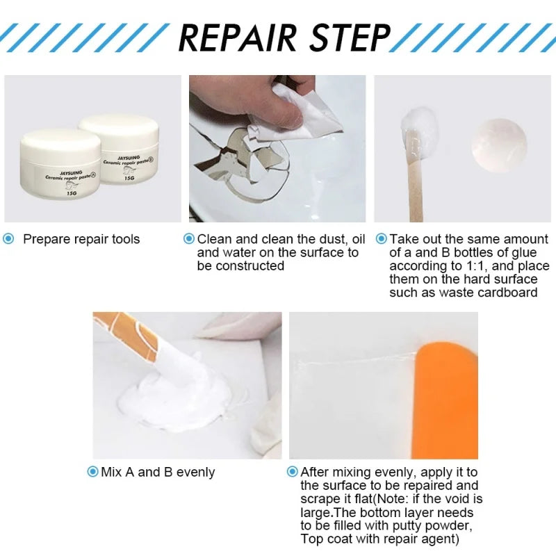 White Porcelain Repair Kit for Tiles, Tub, Toilet, and Sink | Chip and Crack Fix Paste