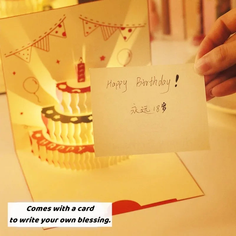 3D Music Light Birthday Card | Pop Up Cake Musical Greeting with Envelope