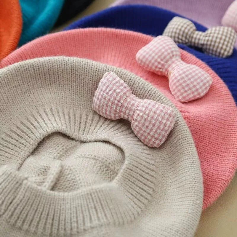 Winter Baby Girl Knitted Beret Hat | Cute Princess Bow Beanie for Toddlers 1-4Y