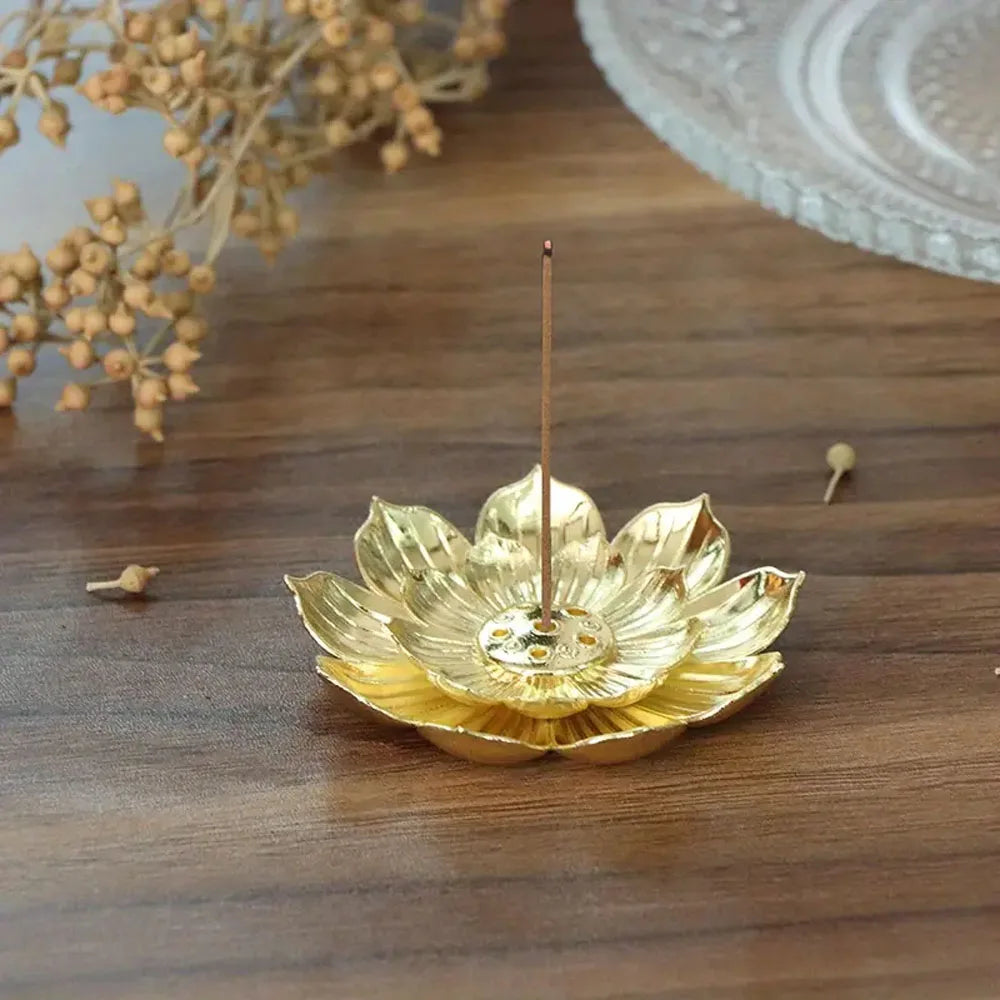 Gold Lotus Incense Burner | Metal Incense Holder with Detachable Ash Catcher