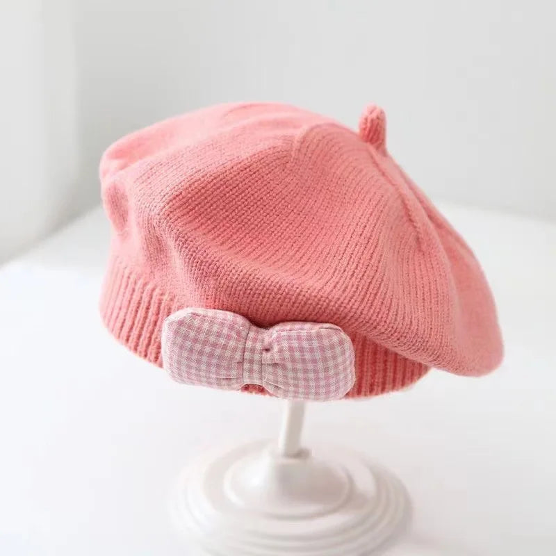 Winter Baby Girl Knitted Beret Hat | Cute Princess Bow Beanie for Toddlers 1-4Y