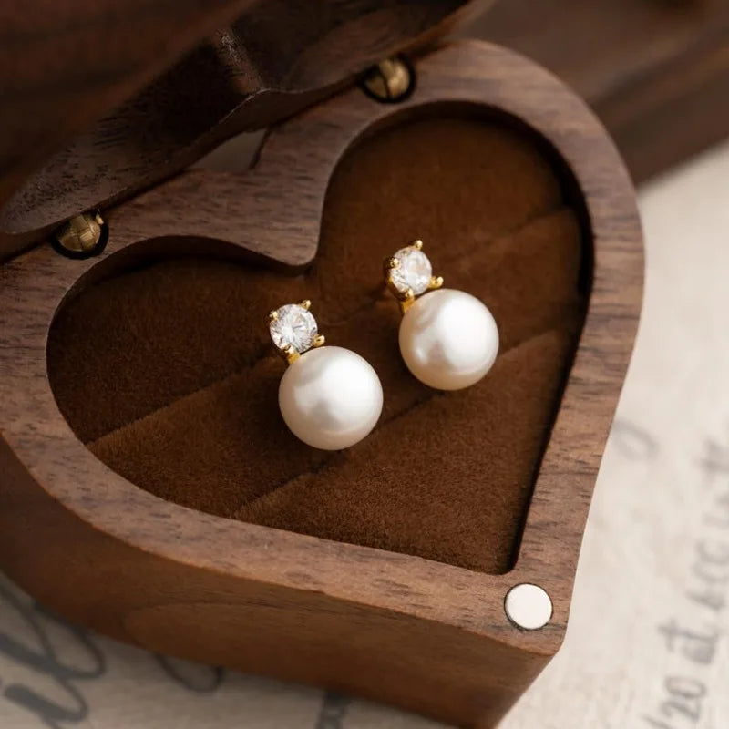 Dainashi 7-8mm Natural Freshwater Pearl Stud Earrings | Dainty Crystal Pearl Jewelry Gift