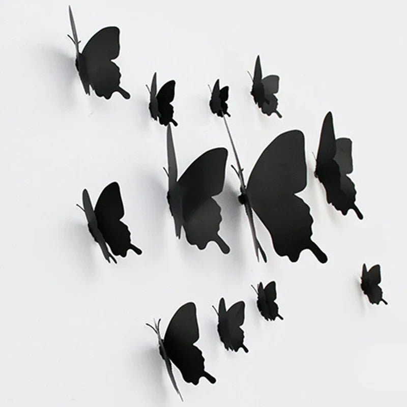 12Pcs/set 3D Black Pteris Butterfly Wall Sticker Set | Magnetic Decorations