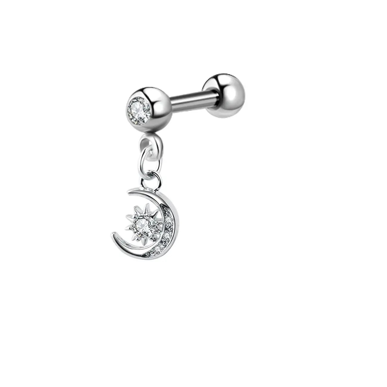 Moon Star Tragus Earring | Cz Cartilage Stud for Helix Daith Rook Piercing