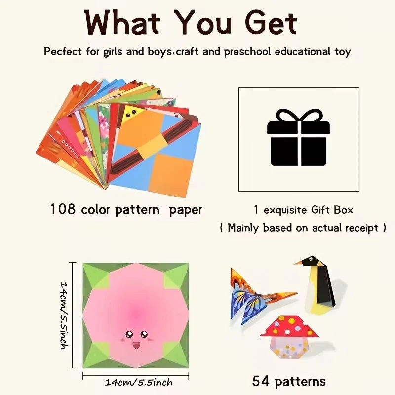 Origami Paper Set 54 Sheets | Double-Sided Folding Paper with Instructions