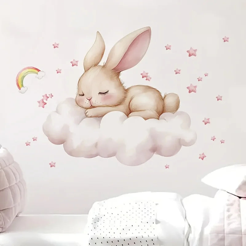 1 Modern Watercolor Sleeping Rabbit Wall Sticker | Pink Room Decor