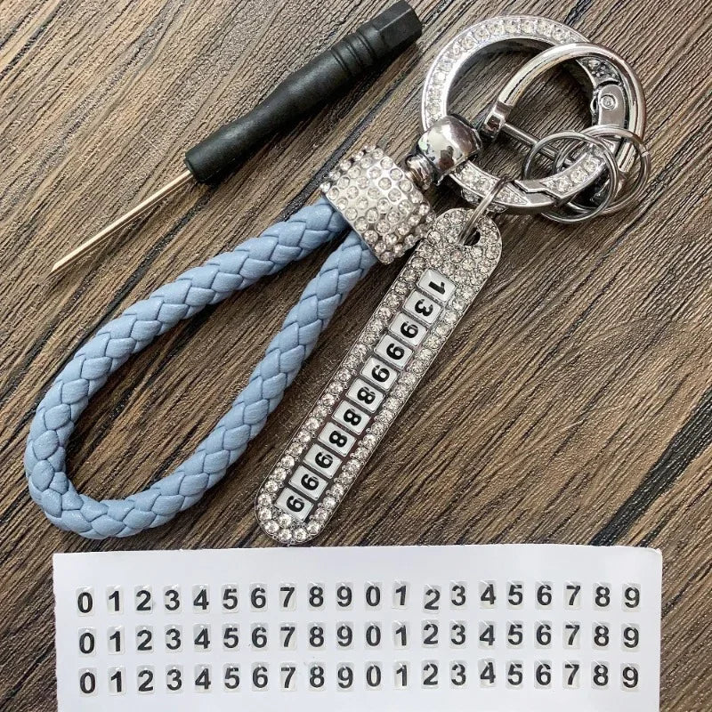 Leather Braided Keychain with Phone Number Card | Anti-Lost Car Key Holder