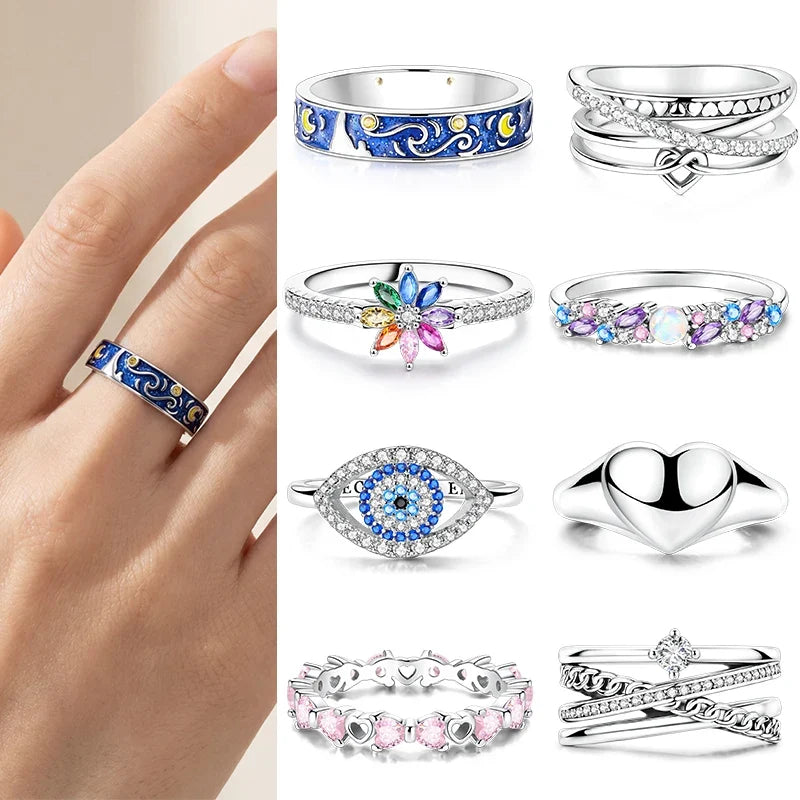 925 Sterling Silver Heart Ring with Cubic Zircon | Geometric Wedding Band for Women
