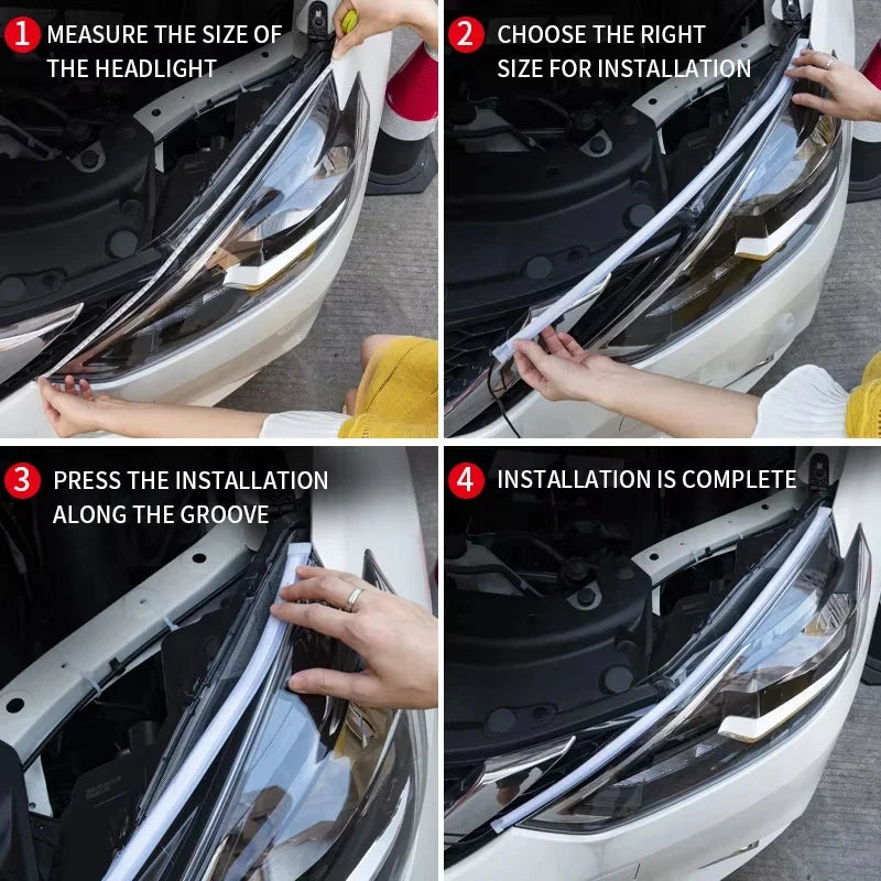2pcs Car LED DRL Light Strip Dynamic Scan Flexible Waterproof 12V Universal | Daytime Running Lights