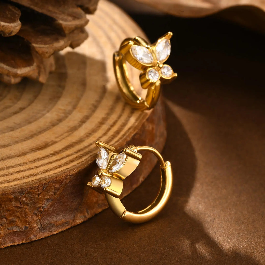 Heart-Shaped Zircon Earrings for Women | Stainless Steel Gold Hoop Earrings