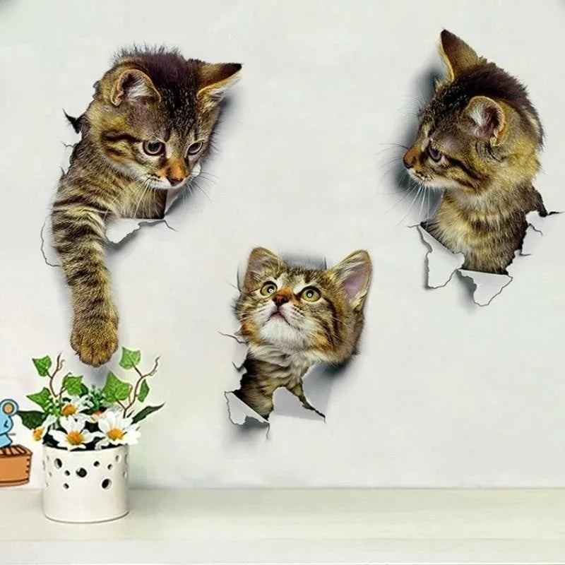 3D Cute Cat Wall Stickers | Self-adhesive Removable Wallpaper for Kids Room Living Room Bedroom Bathroom
