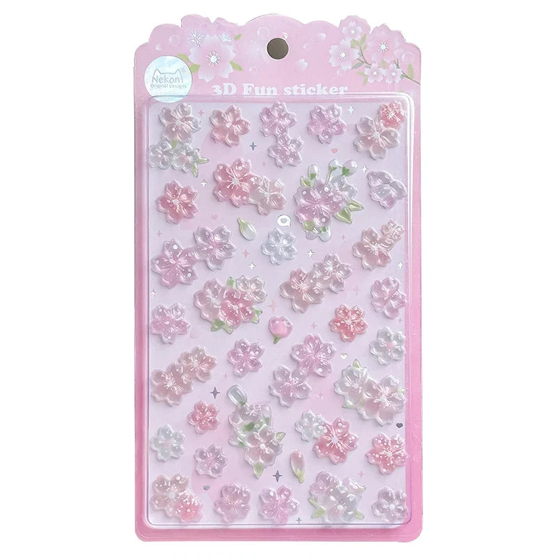Sakura Cherry Blossom Pink 3D Relief Stickers | DIY Scrapbooking Journal Decor