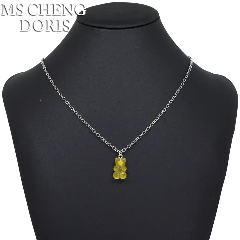 33 Styles Cute Resin Gummy Bear Chain Necklaces | Candy Color Pendant Jewelry for Women