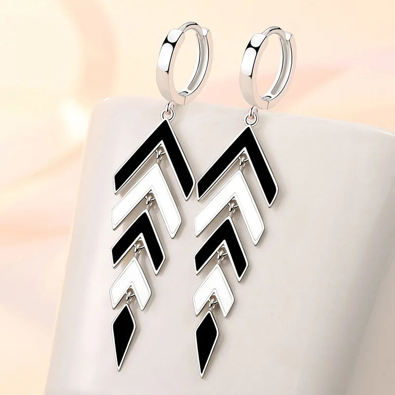 Women's 925 Sterling Silver Black & White Zircon Pendant Earrings Set | Fine Jewelry Gift