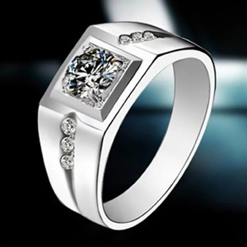 18K Gold Plated Sterling Silver Ring | AAA Cubic Zircon Men's Jewelry