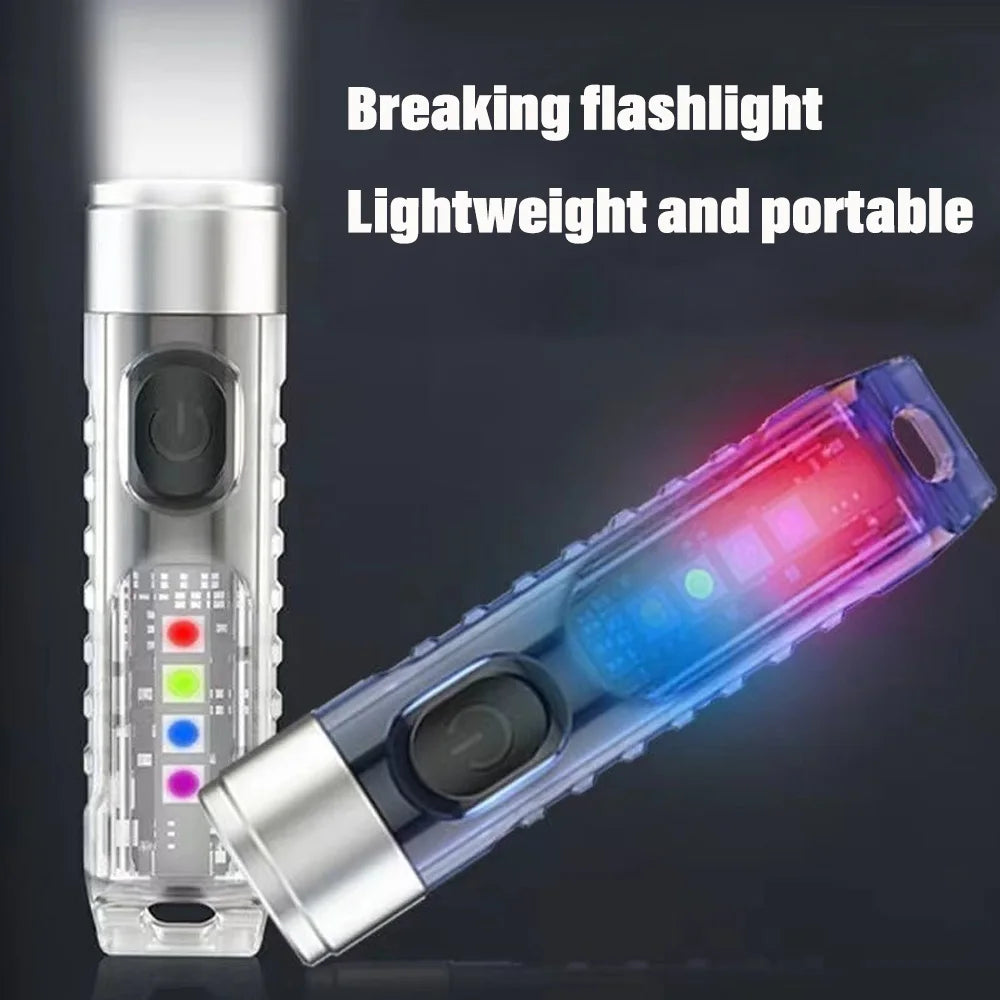 Mini Keychain Flashlight Type-C Fast Charging IP66 Waterproof Torch Lamp With Magnet Multifunction Warning Camping Flashlight | Compact EDC LED Light