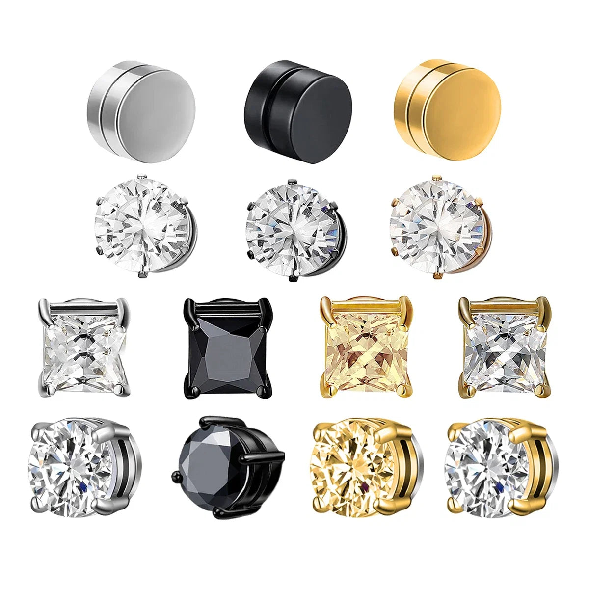 Fashion Crystal Magnetic Clip Ear Stud | Non Piercing Earrings for Men Women