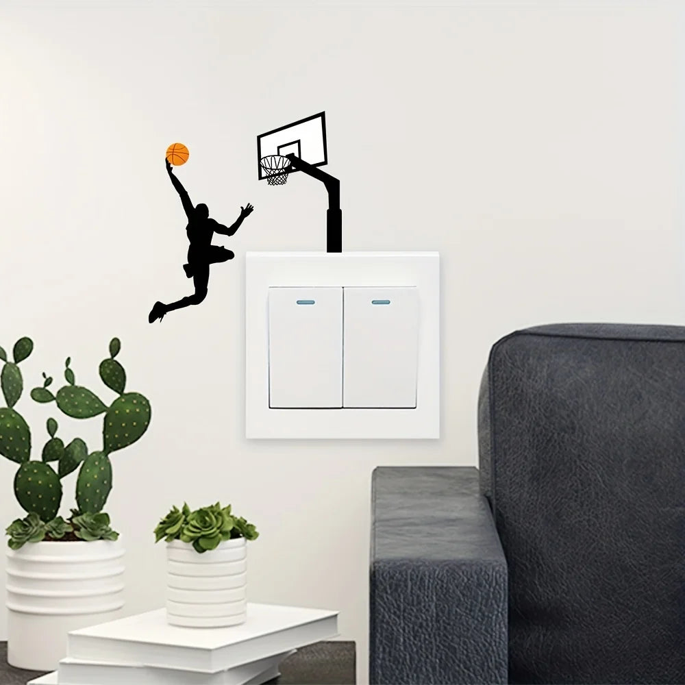 Basketball Player Light Switch Stickers | Waterproof Vinyl Wall Decals for Bedroom and Living Room