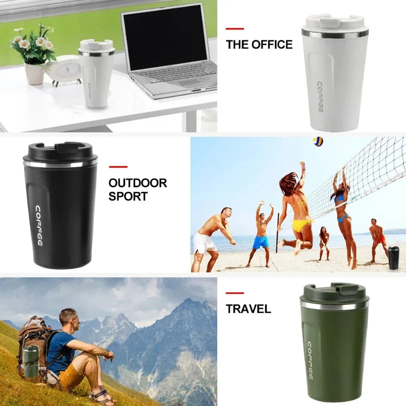 Double Stainless Steel Thermo Cafe Mug | Leak-Proof Travel Thermos for Coffee Tea