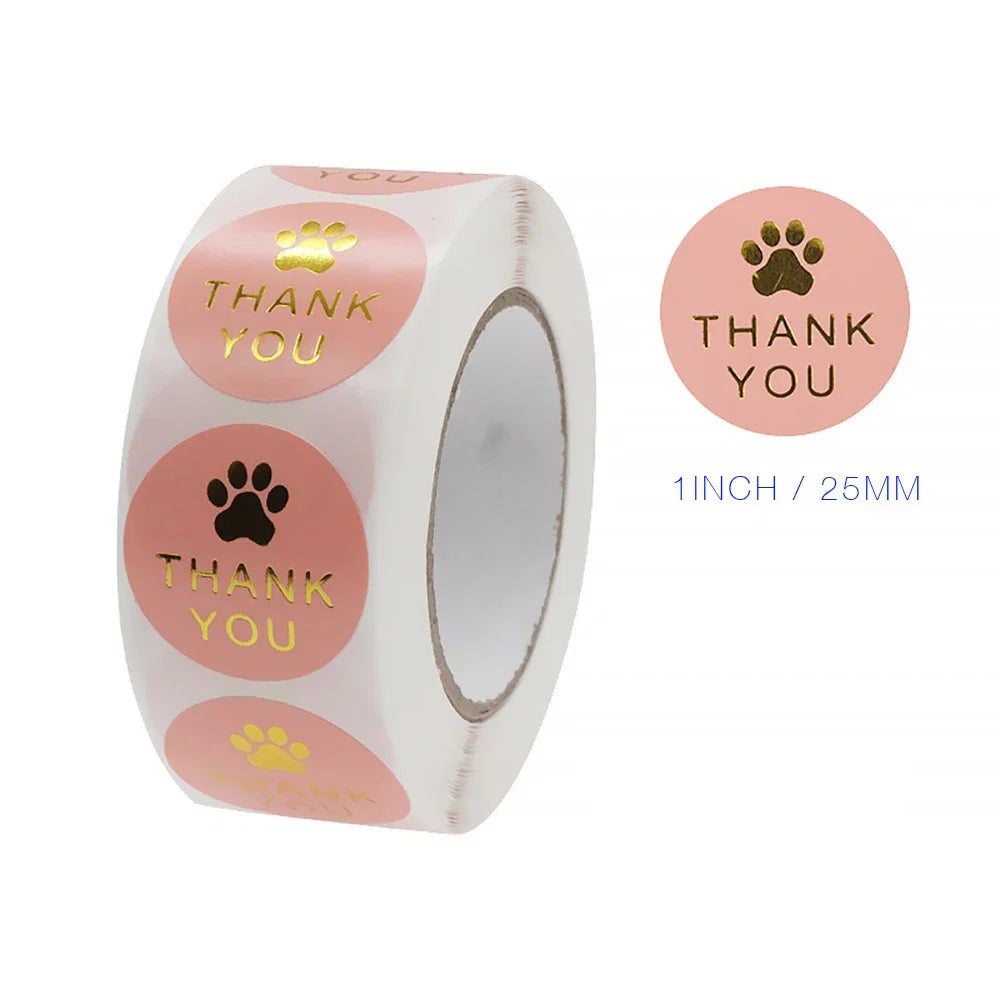 1 Inch Gold Foil Paw Thank You Stickers | Cute Business Supplies