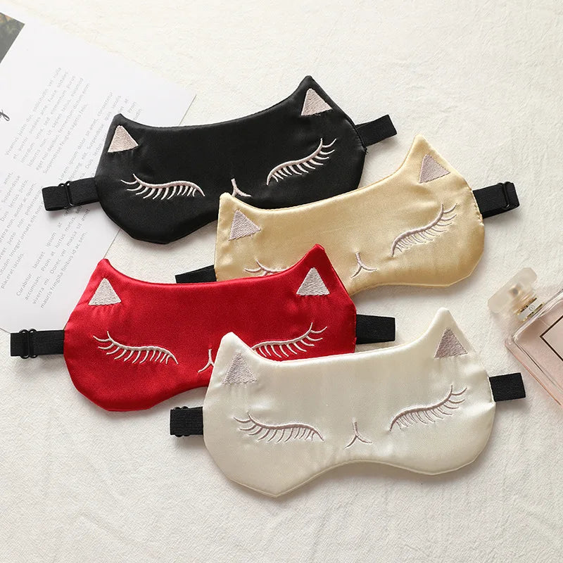Cat Silk Sleep Eye Mask | Cute Light Blocking Eye Cover for Travel and Nap