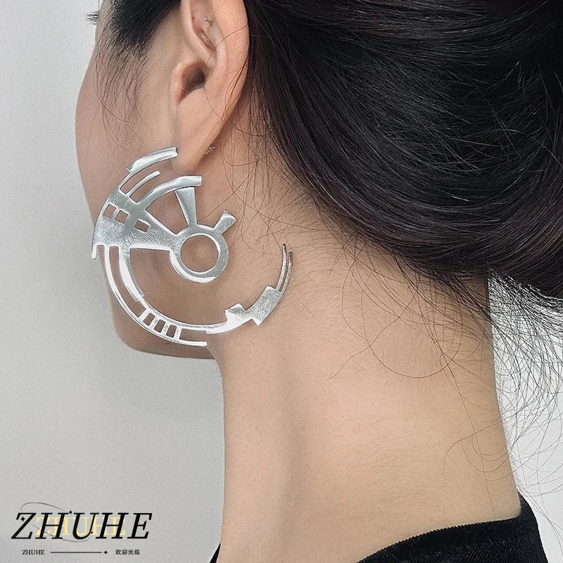 ZHUHE Gear Ear Loops | Cyberpunk Hoop Earrings for Unisex