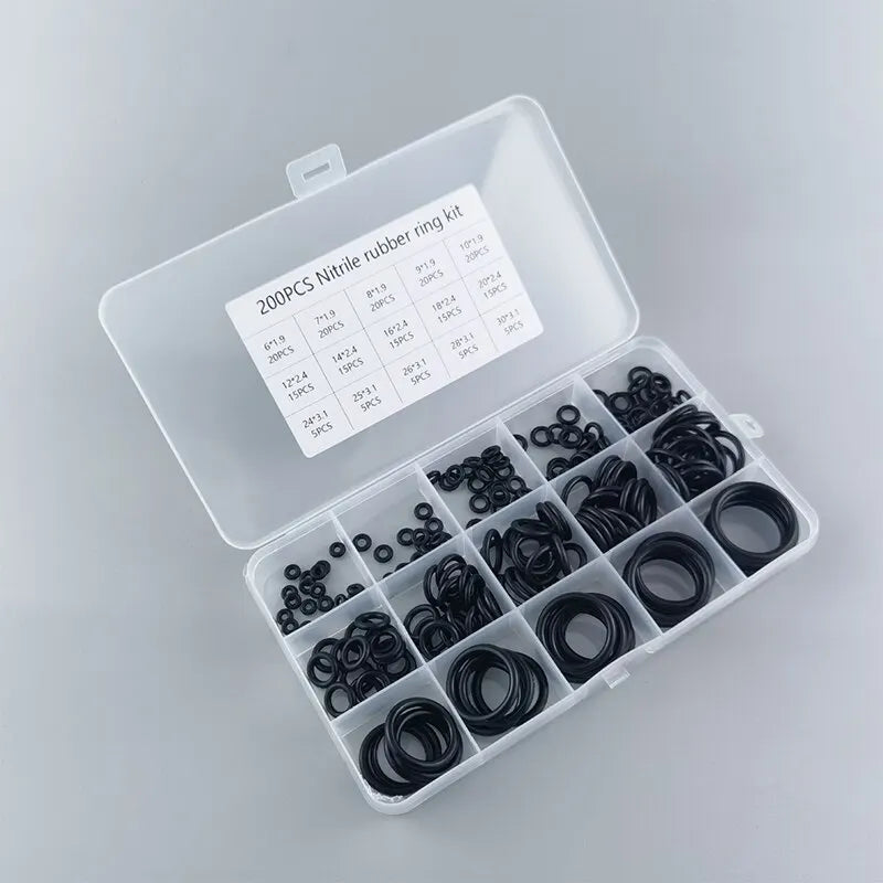 200-Piece Rubber O-Ring Assortment Box | Faucet and Hose Connector Seal Kit