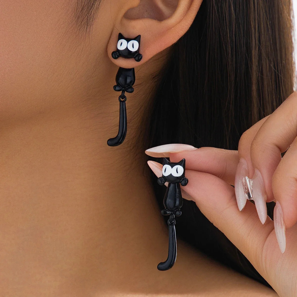 Creative Black Cat Stud Earrings | Punk Style Ear Jacket Set