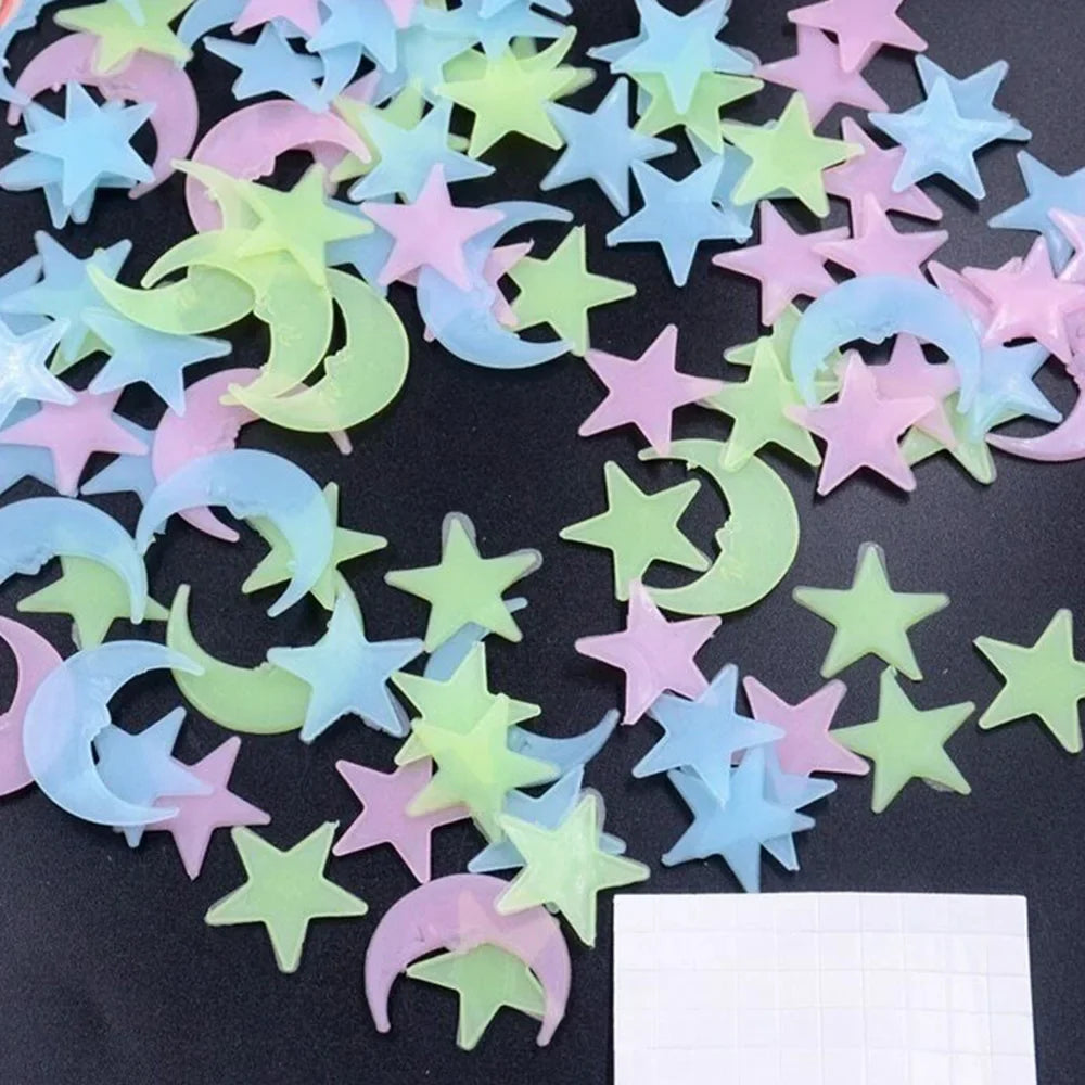 100pcs Glow in The Dark Moon and Star Stickers | Luminous Wall Ceiling Decor for Kids Room