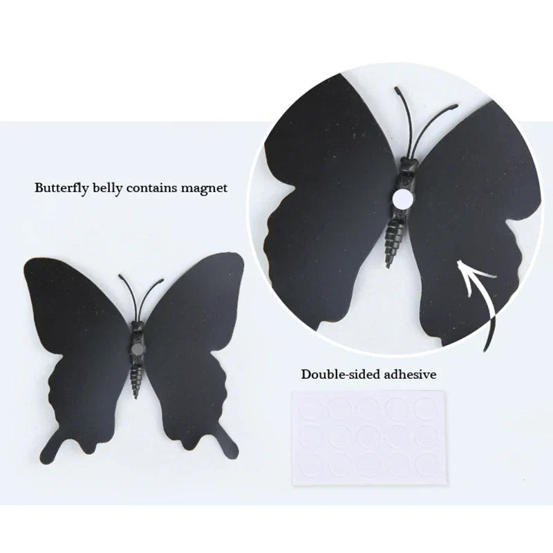 12Pcs/set 3D Black Pteris Butterfly Wall Sticker Set | Magnetic Decorations