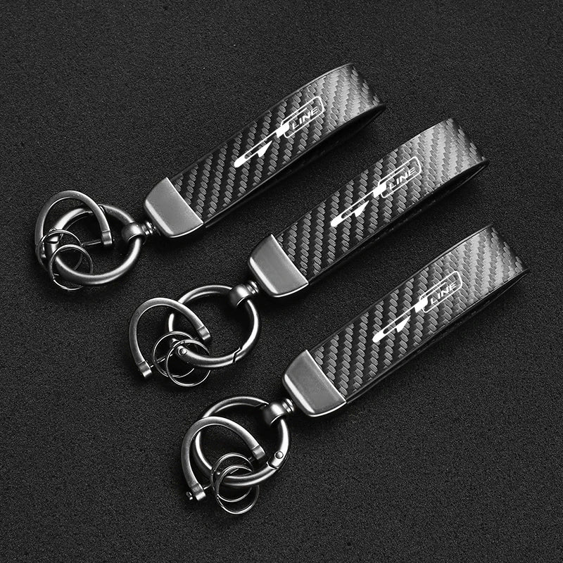 Carbon Fiber Style Keychain for KIA Models | Microfiber Leather Key Ring