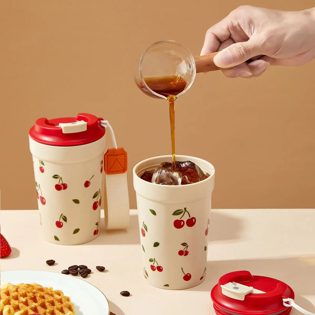 WORTHBUY Travel Coffee Mug | Portable Leak Proof Plastic Cup with Nylon Rope
