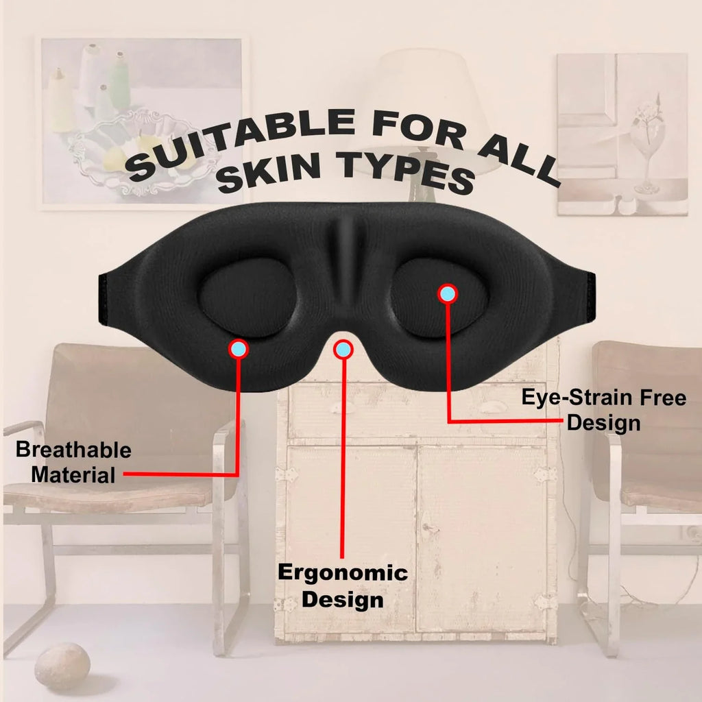 3D Sleep Mask with Zero Eye Pressure | Light Blocking Travel Eye Mask