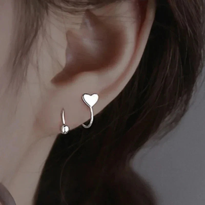 2pcs Stainless Steel Spiral Twisted Stud Earrings | Heart and Star Cartilage Jewelry Set
