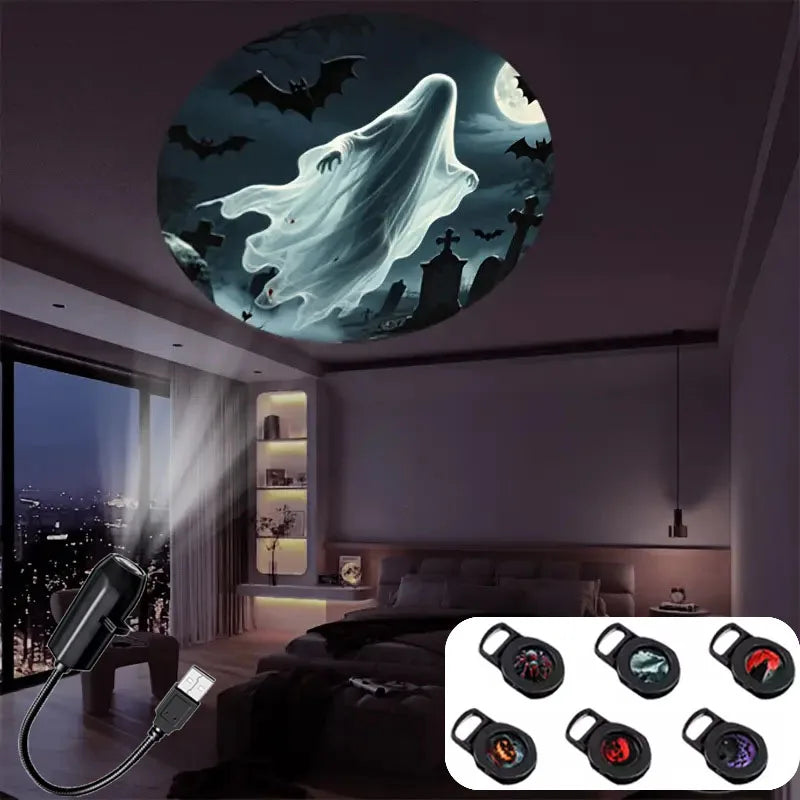 Skull Projection Lamp | Switchable Pattern LED Night Light with USB Power