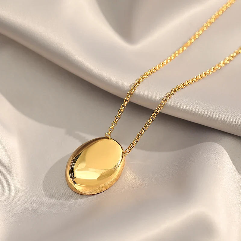 Taoya Stainless Steel Gold Color Oval Pendant Necklace | Fashion Jewelry for Women