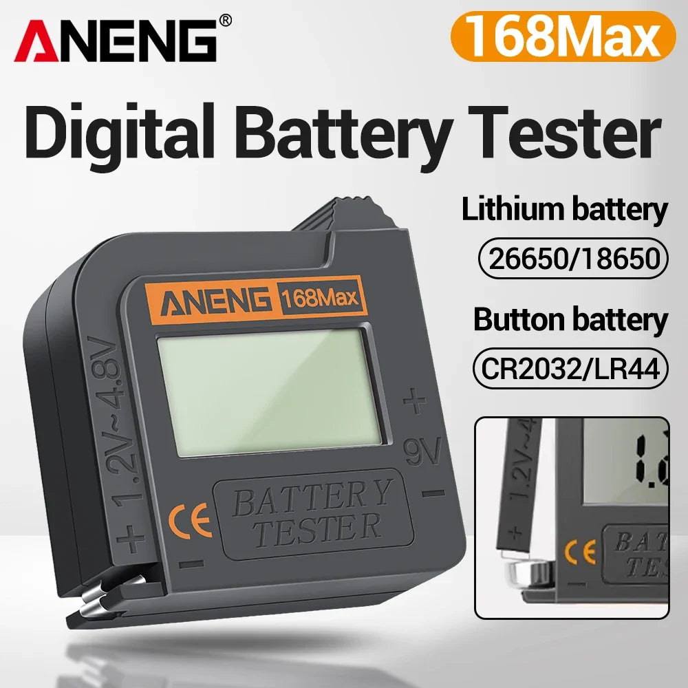 ANENG 168Max High-Precision Digital Battery Tester | Universal Voltage Detector for AA, AAA, 18650, 9V, Button Batteries