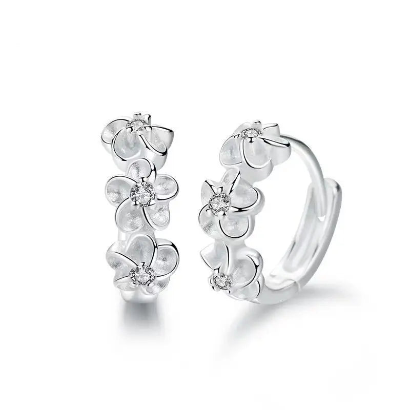 925 Sterling Silver Small Flower Hoop Earrings | Cute Romantic Charm Jewelry for Women