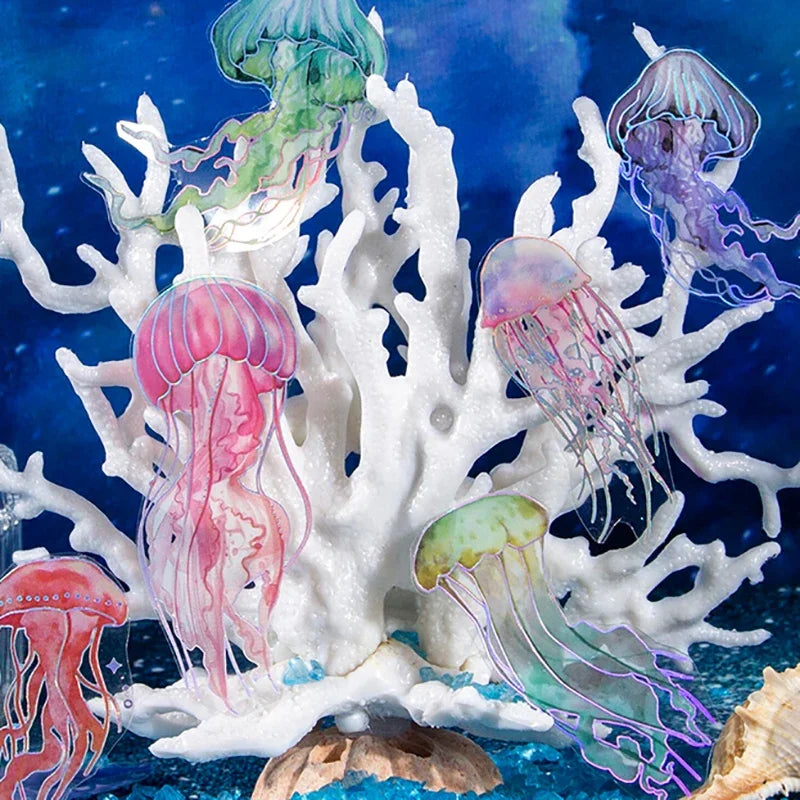 Jellyfish Theme PET Waterproof Stickers | Vintage Ocean Art for Scrapbooking