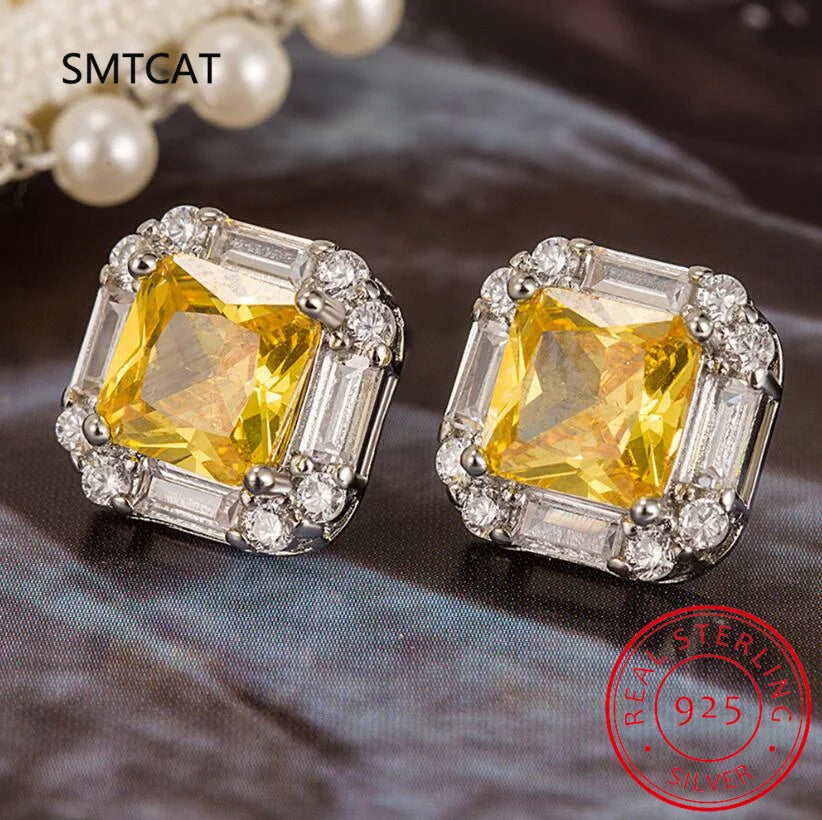 100% 925 Sterling Silver Citrine Stud Earrings | Fine Gemstone Jewelry