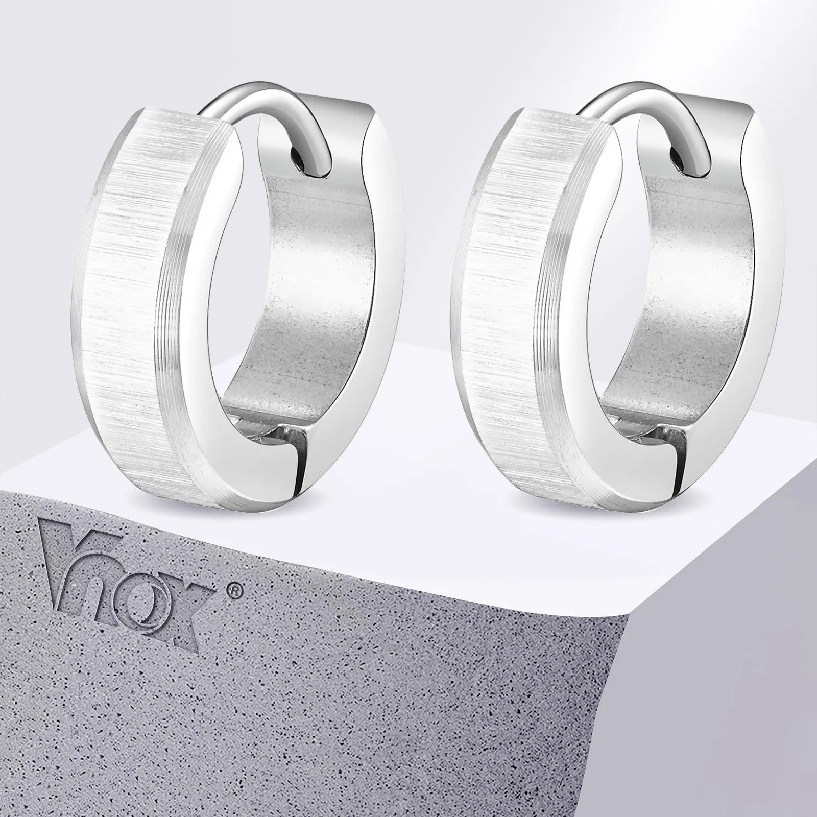 Stainless Steel Hoop Earrings for Men | Brushed Silver Small Hoops